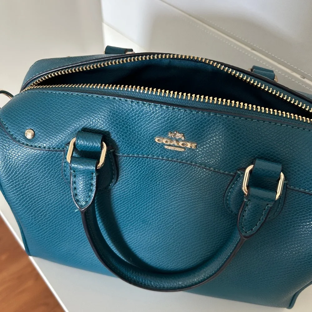 Coach Teal Blue Leather Satchel - Picture 4 of 11